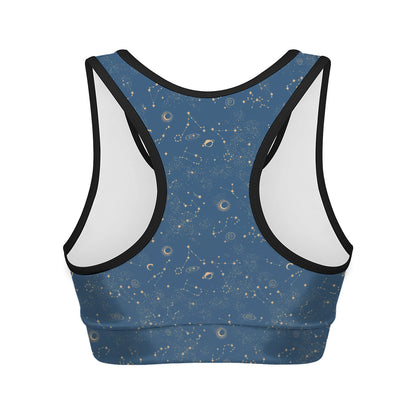 Cosmic Constellation Pattern Print Women's Sports Bra
