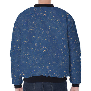 Cosmic Constellation Pattern Print Zip Sleeve Bomber Jacket