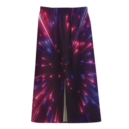 Cosmic Hyperspace Print Cotton Front Slit Maxi Skirt