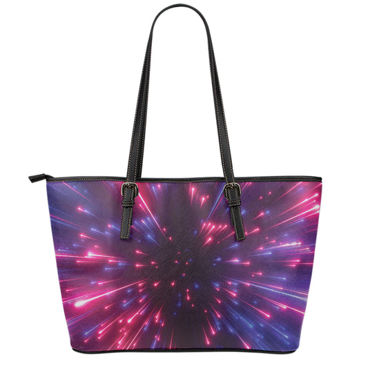 Cosmic Hyperspace Print Leather Tote Bag