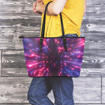 Cosmic Hyperspace Print Leather Tote Bag