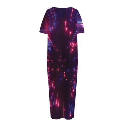 Cosmic Hyperspace Print Short Sleeve Long Nightdress