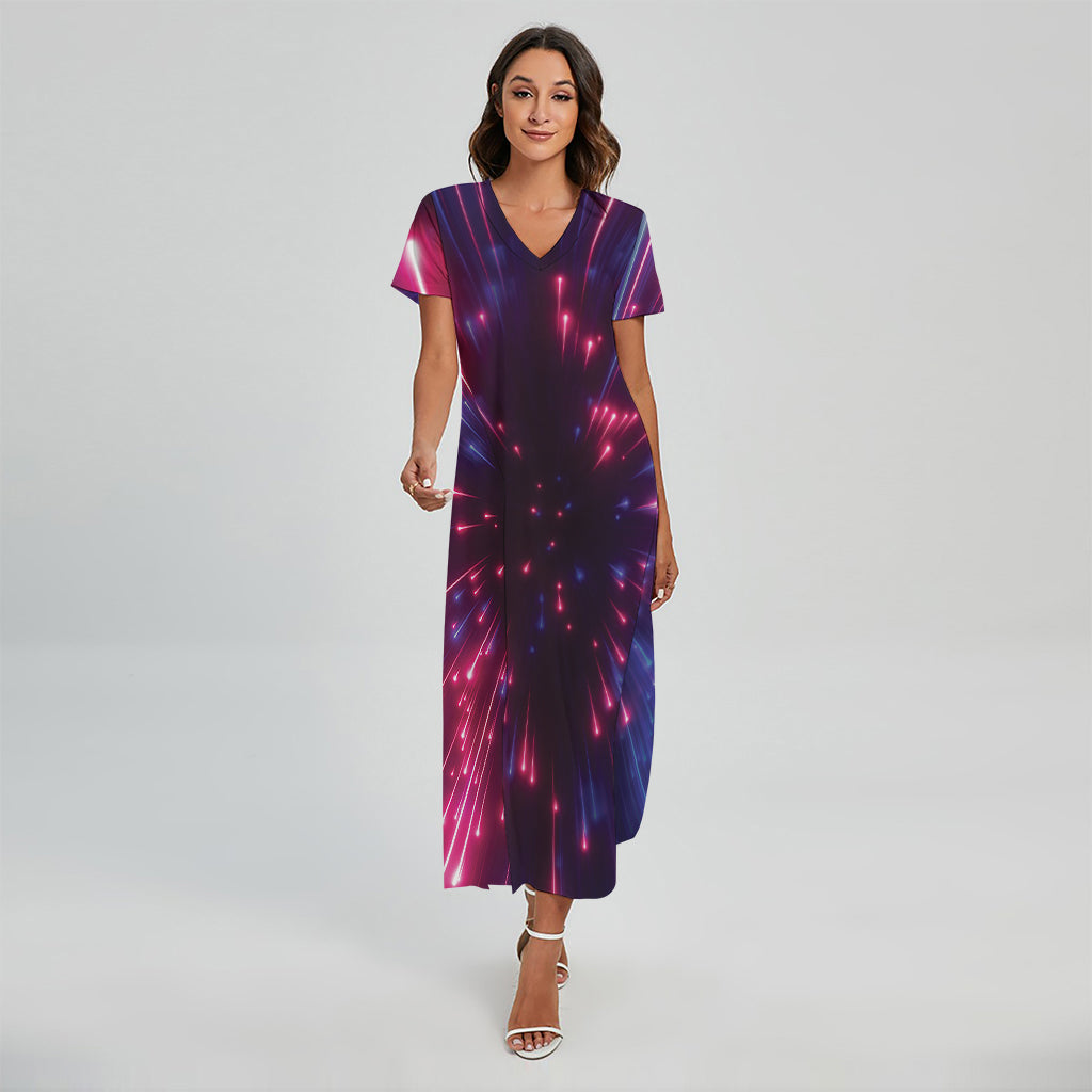 Cosmic Hyperspace Print Short Sleeve Maxi Dress