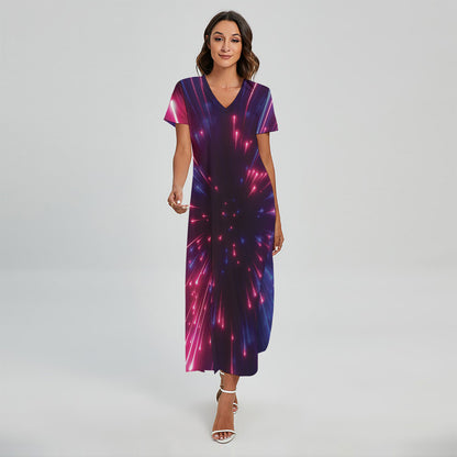 Cosmic Hyperspace Print Short Sleeve Maxi Dress