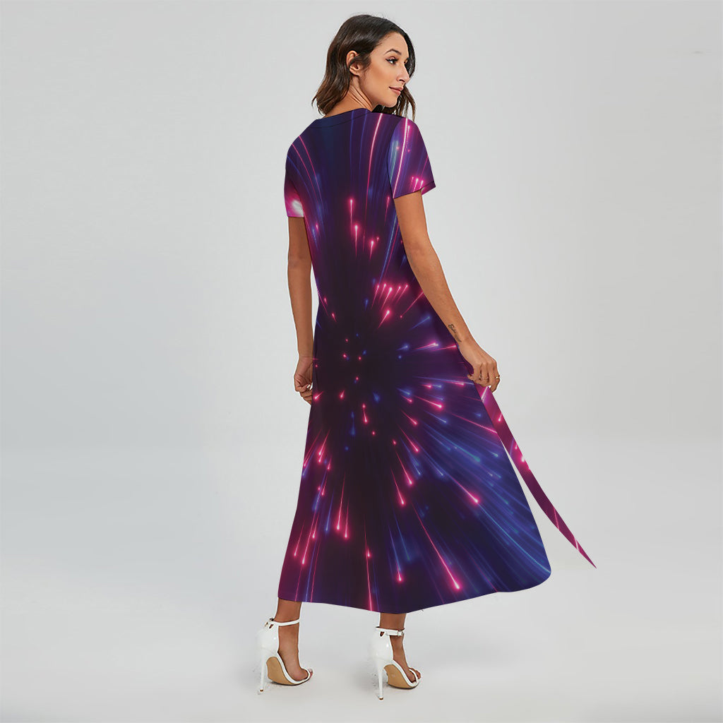 Cosmic Hyperspace Print Short Sleeve Maxi Dress