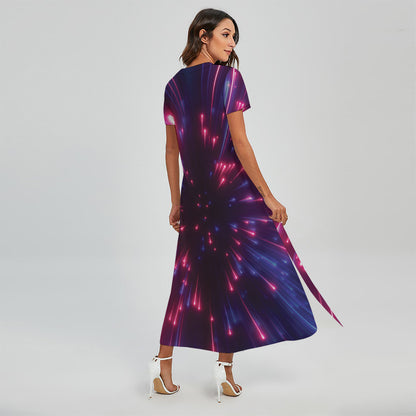 Cosmic Hyperspace Print Short Sleeve Maxi Dress