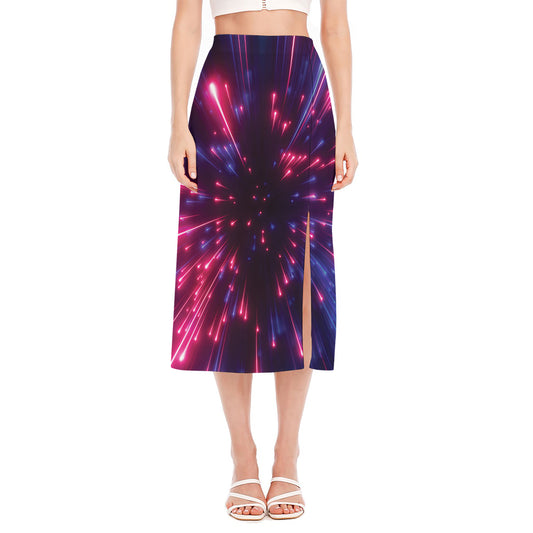 Cosmic Hyperspace Print Side Slit Midi Skirt