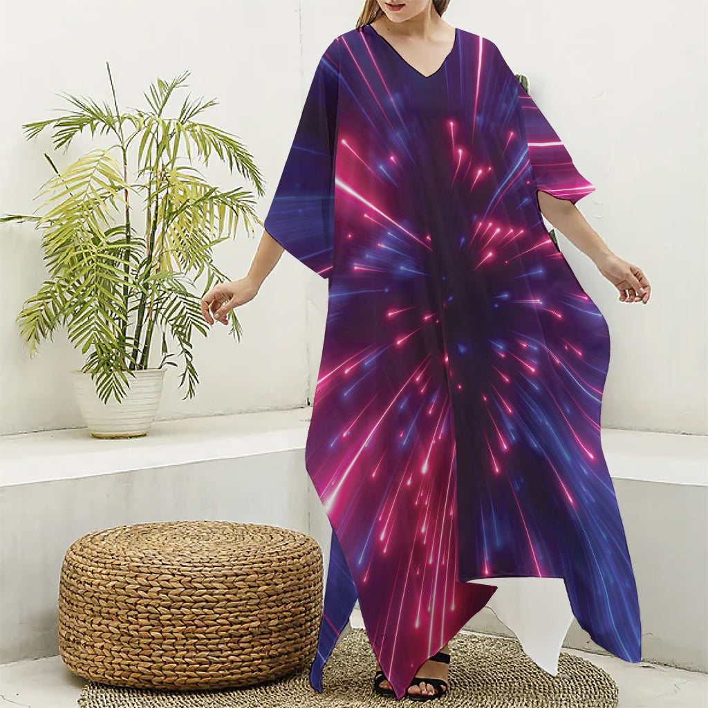 Cosmic Hyperspace Print Silk V-Neck Kaftan Dress