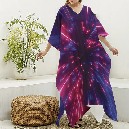 Cosmic Hyperspace Print Silk V-Neck Kaftan Dress