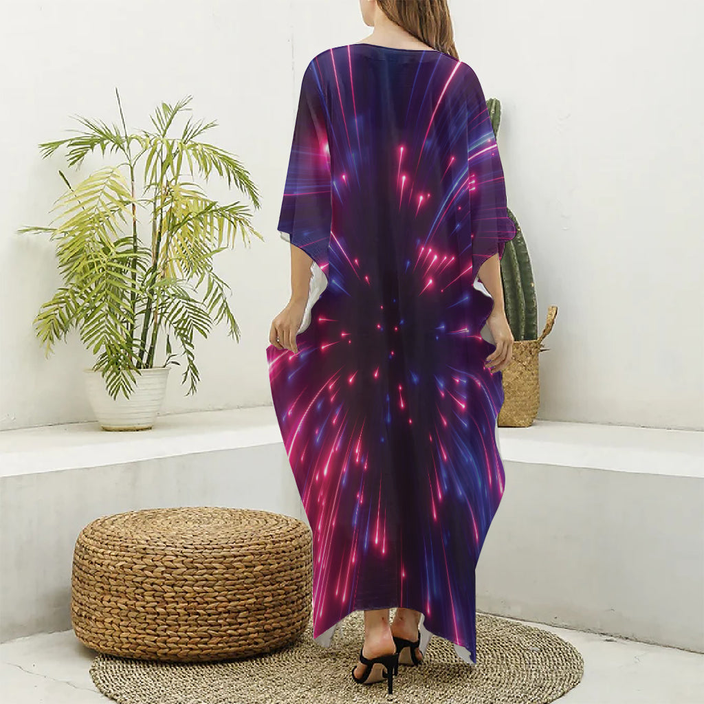 Cosmic Hyperspace Print Silk V-Neck Kaftan Dress