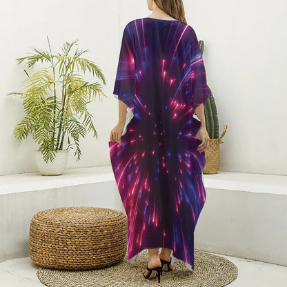 Cosmic Hyperspace Print Silk V-Neck Kaftan Dress