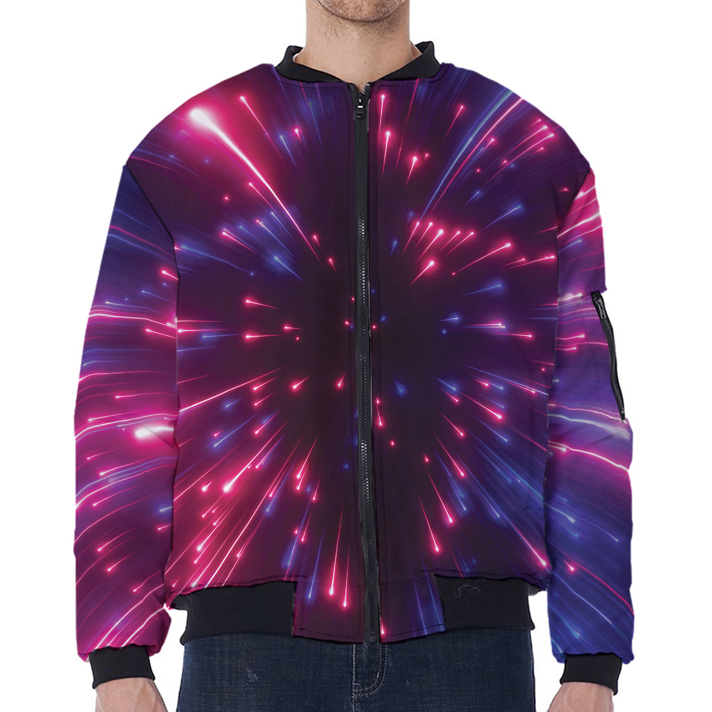 Cosmic Hyperspace Print Zip Sleeve Bomber Jacket