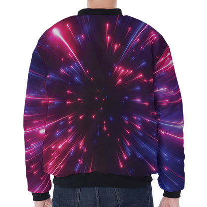 Cosmic Hyperspace Print Zip Sleeve Bomber Jacket