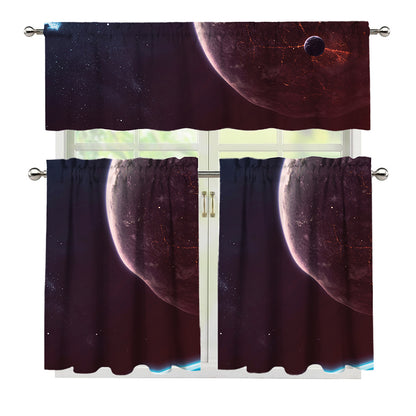 Cosmic Space Print 3 Piece Kitchen Curtains