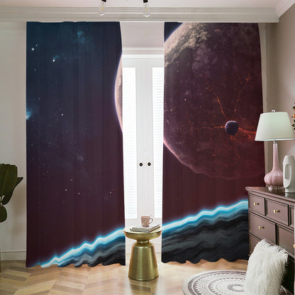 Cosmic Space Print Blackout Pencil Pleat Curtains