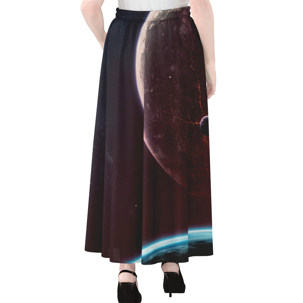 Cosmic Space Print Chiffon Maxi Skirt
