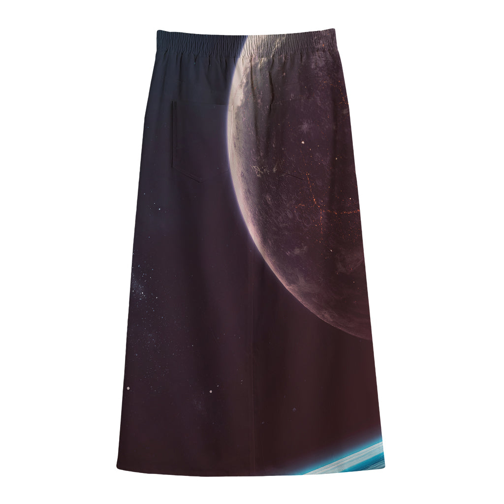 Cosmic Space Print Cotton Front Slit Maxi Skirt
