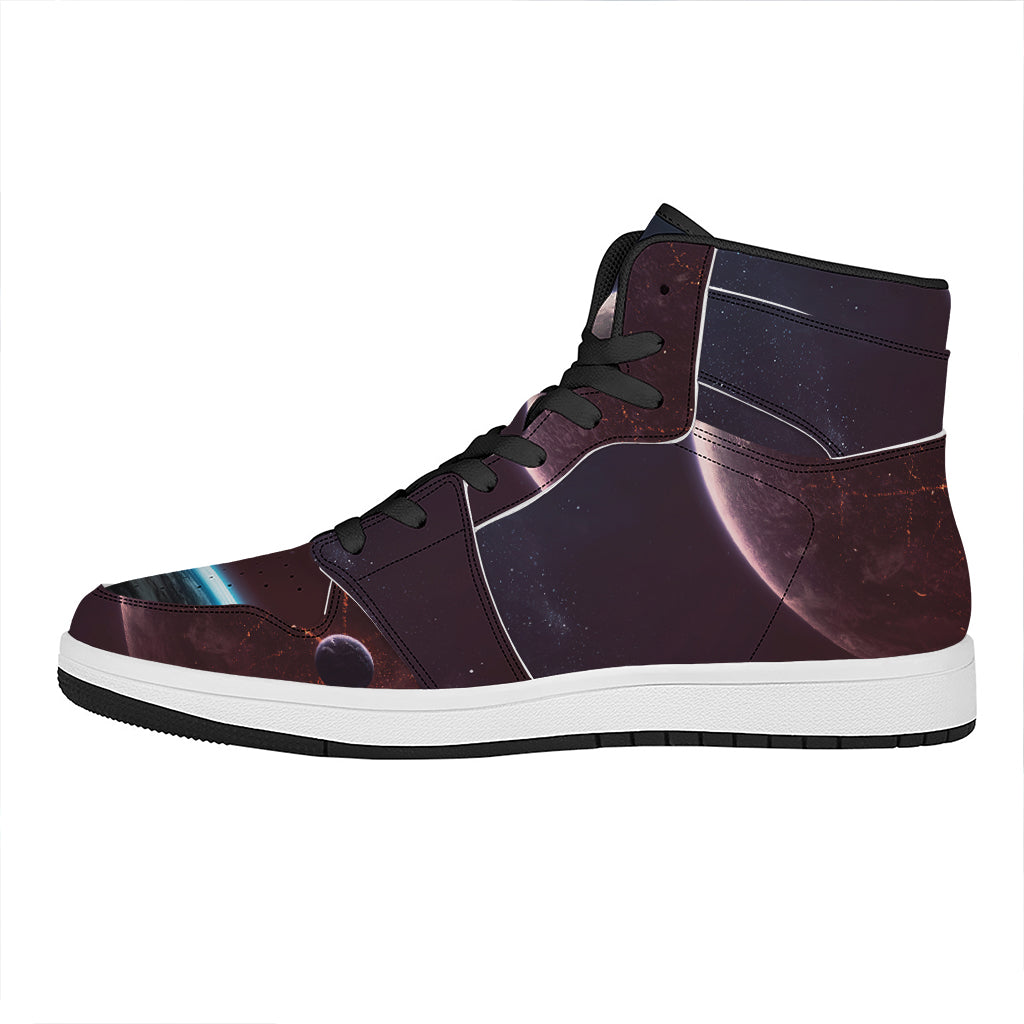 Cosmic Space Print High Top Leather Sneakers