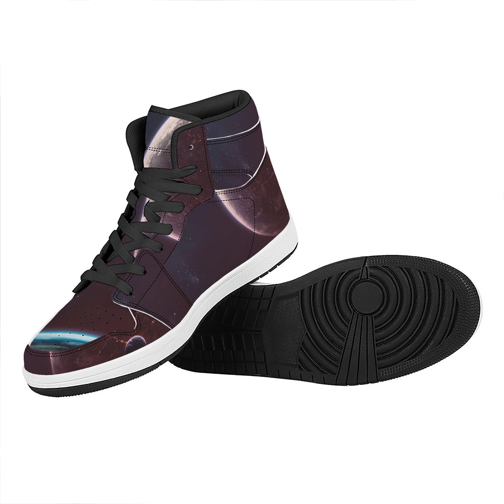 Cosmic Space Print High Top Leather Sneakers
