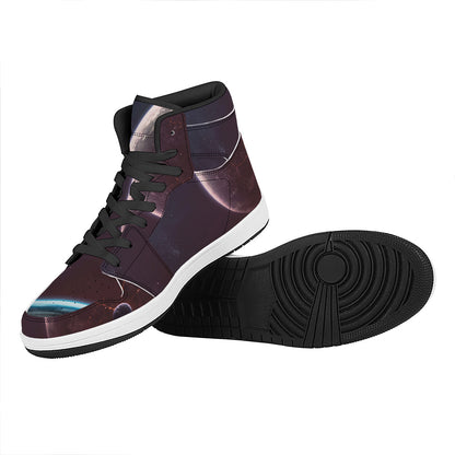 Cosmic Space Print High Top Leather Sneakers