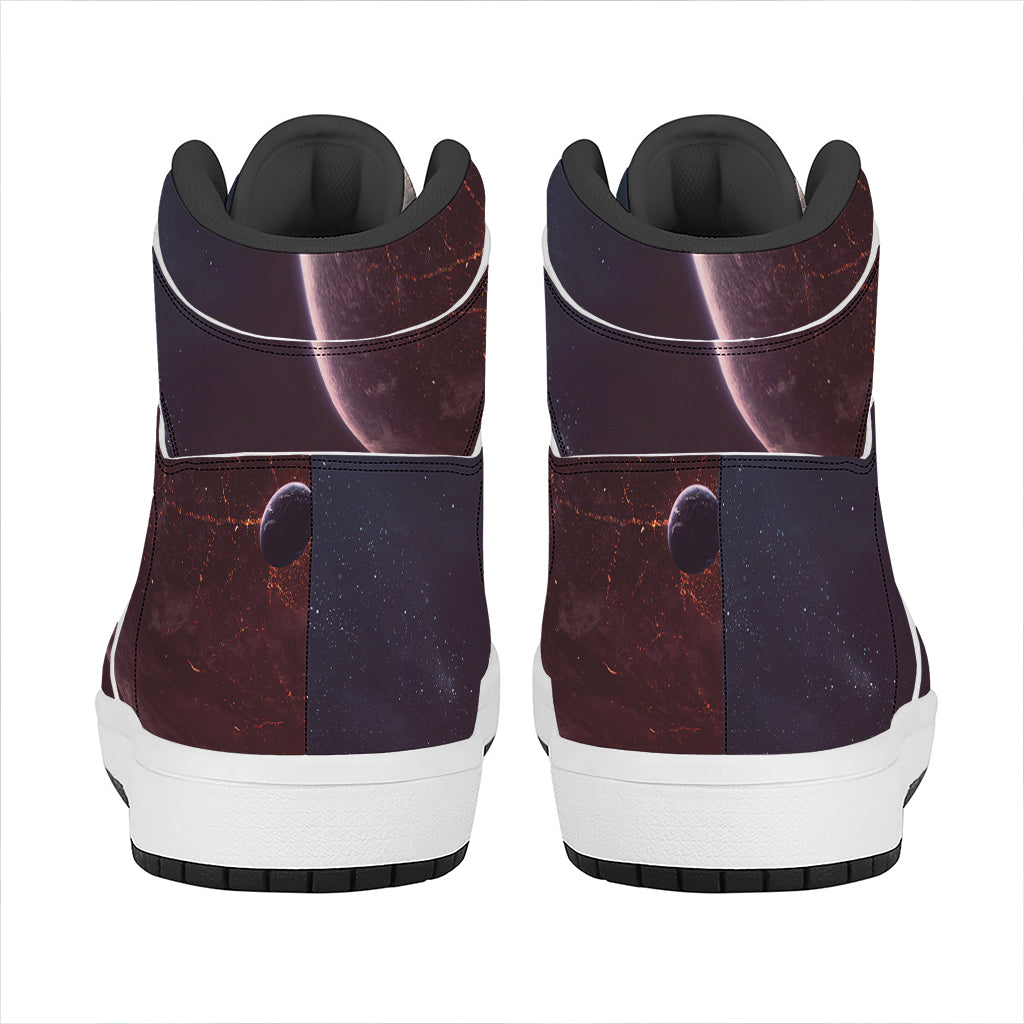Cosmic Space Print High Top Leather Sneakers