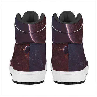 Cosmic Space Print High Top Leather Sneakers