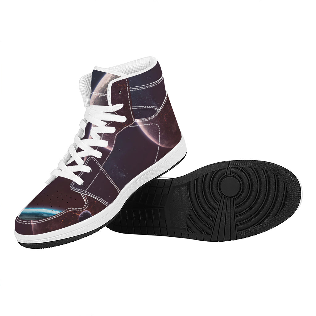 Cosmic Space Print High Top Leather Sneakers