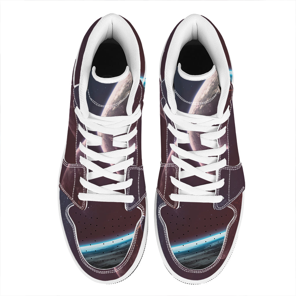 Cosmic Space Print High Top Leather Sneakers