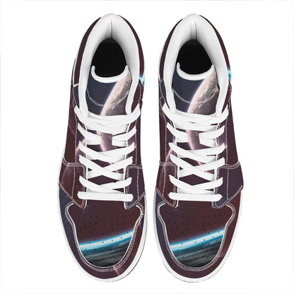 Cosmic Space Print High Top Leather Sneakers