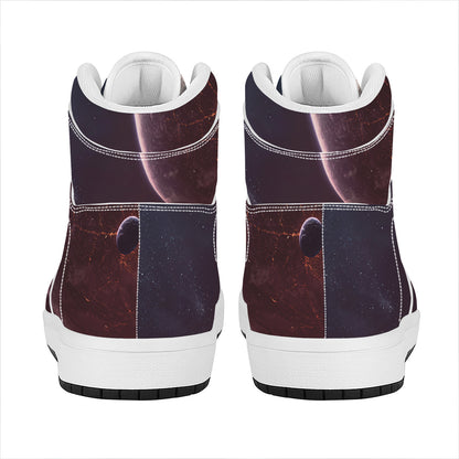 Cosmic Space Print High Top Leather Sneakers