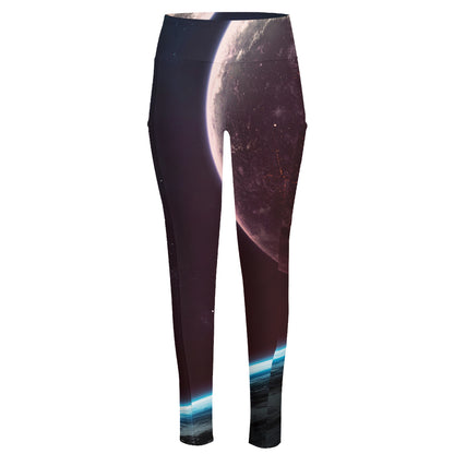 Cosmic Space Print High-Waisted Pocket Leggings