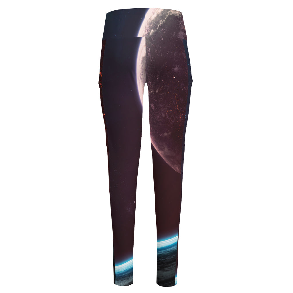 Cosmic Space Print High-Waisted Pocket Leggings