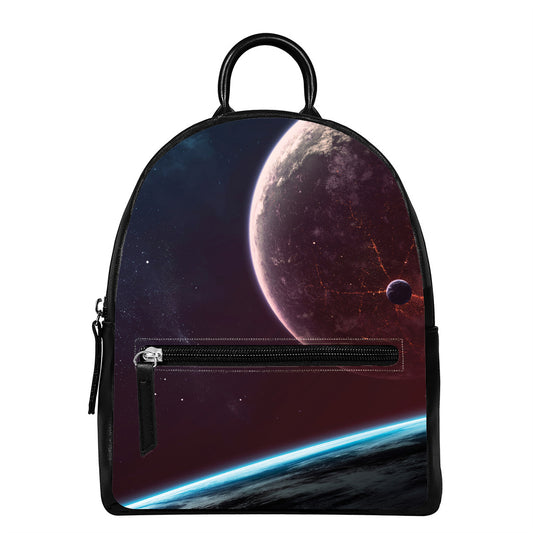 Cosmic Space Print Leather Backpack