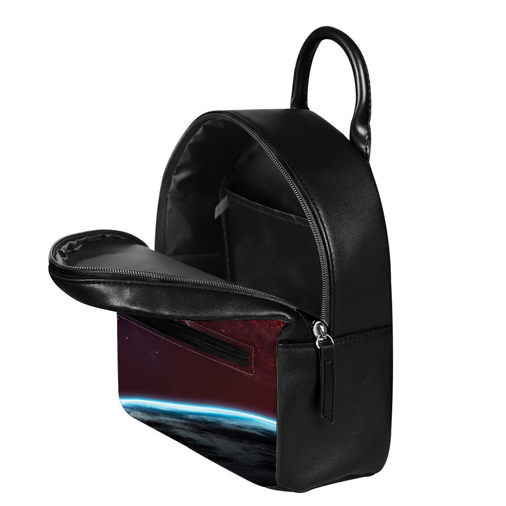 Cosmic Space Print Leather Backpack