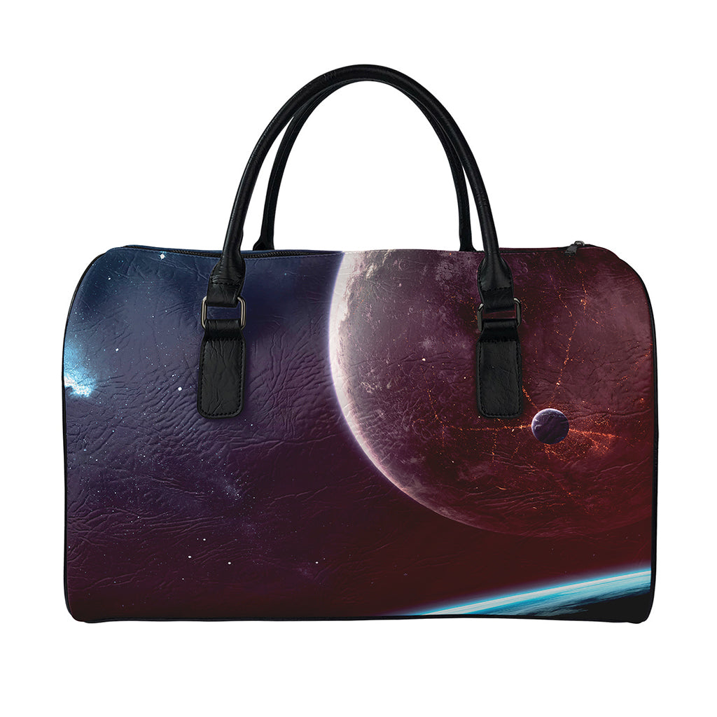 Cosmic Space Print Leather Duffle Bag