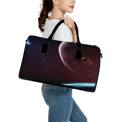 Cosmic Space Print Leather Duffle Bag