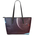 Cosmic Space Print Leather Tote Bag With Zipper