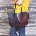 Cosmic Space Print Leather Tote Bag