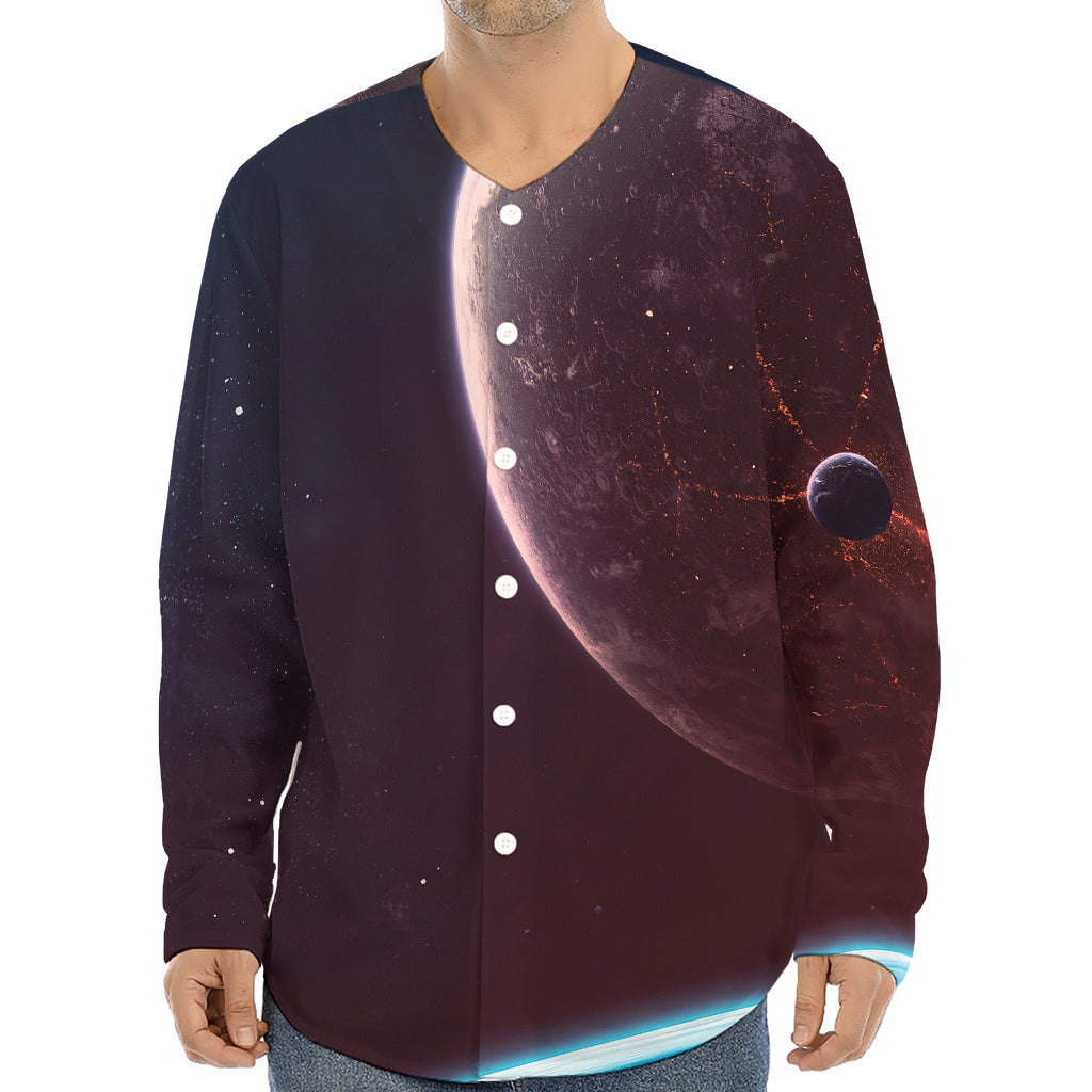Cosmic Space Print Long Sleeve Baseball Jersey