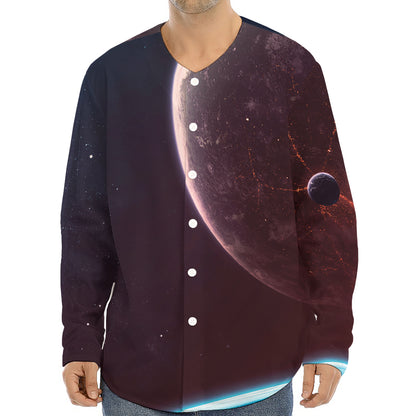 Cosmic Space Print Long Sleeve Baseball Jersey