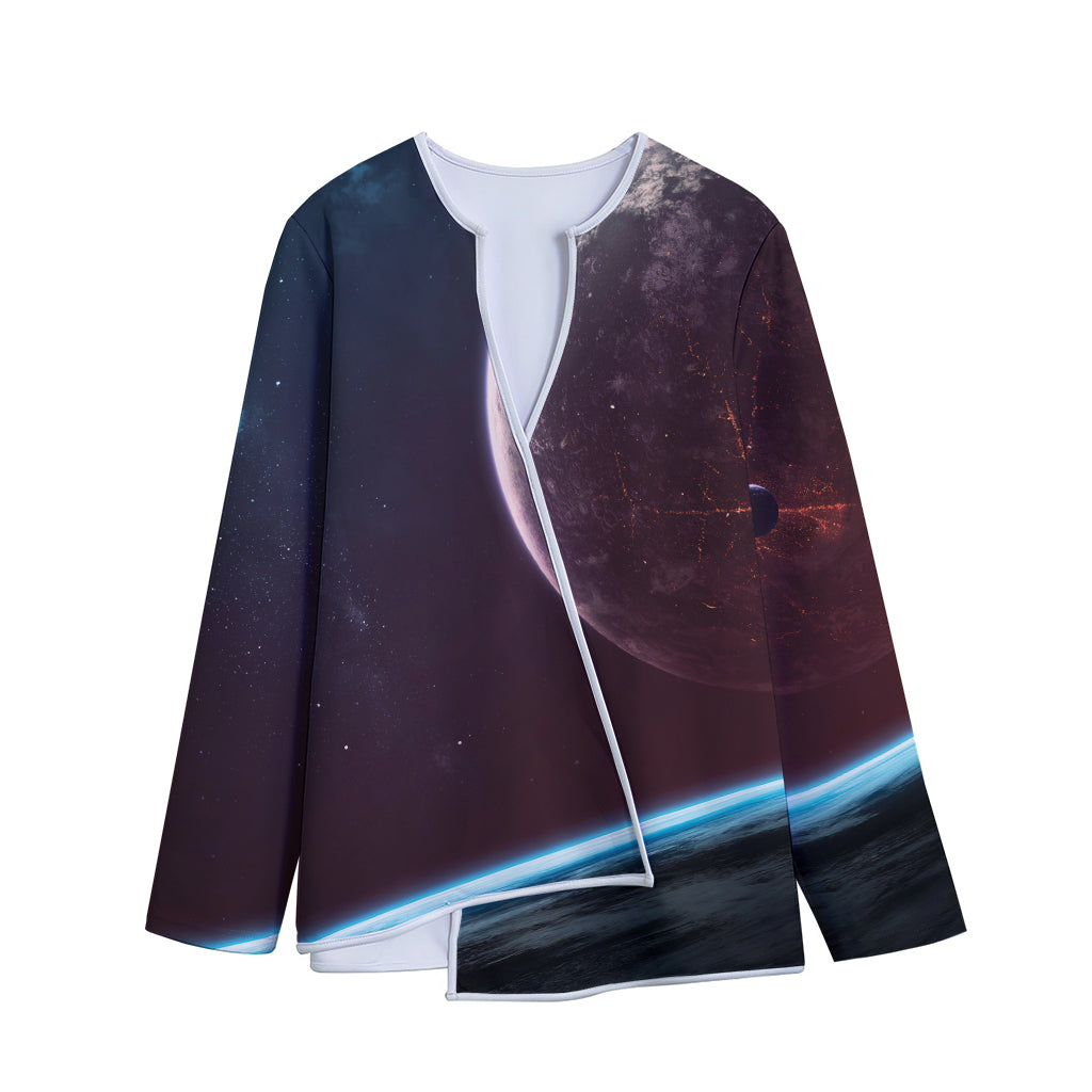 Cosmic Space Print Long Sleeve Short Coat