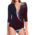 Cosmic Space Print Long Sleeve Swimsuit