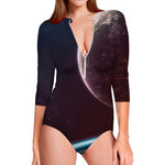 Cosmic Space Print Long Sleeve Swimsuit