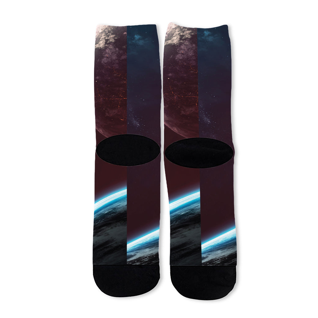 Cosmic Space Print Long Socks