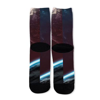 Cosmic Space Print Long Socks