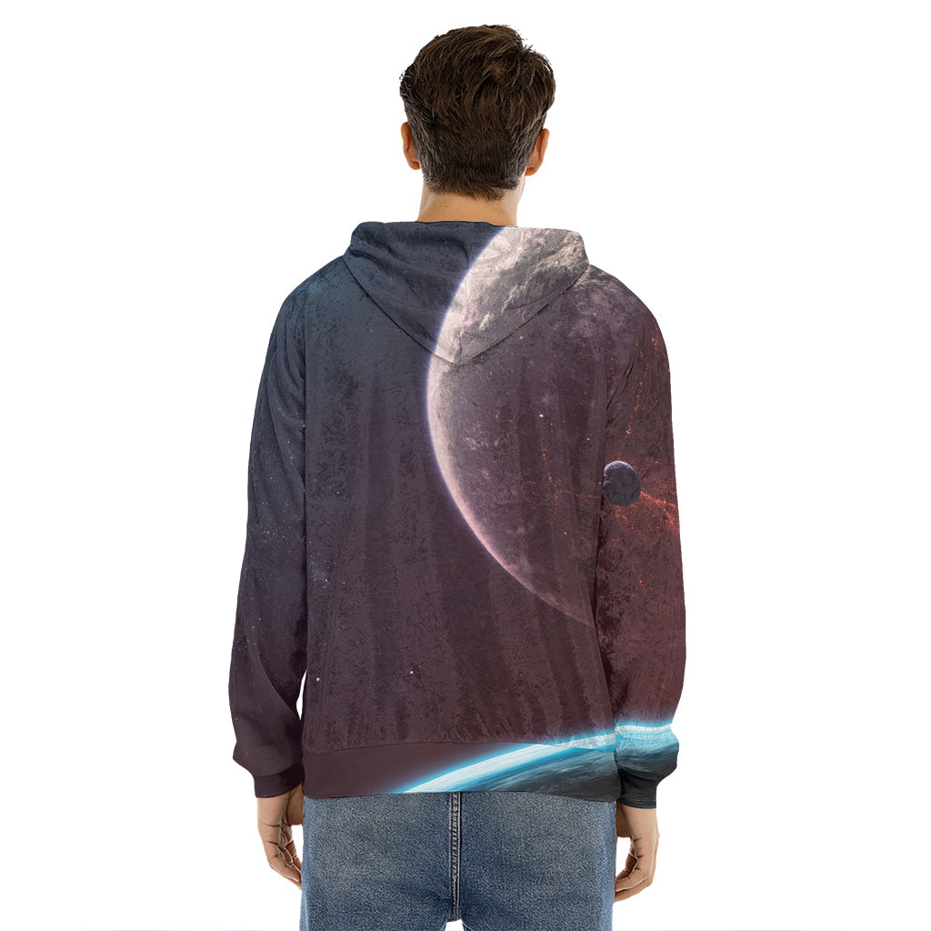 Cosmic Space Print Men's Velvet Pullover Hoodie