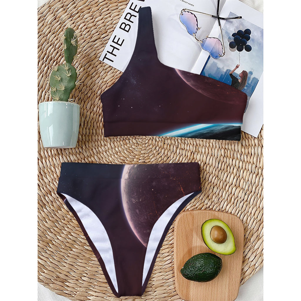 Cosmic Space Print One Shoulder Bikini Top