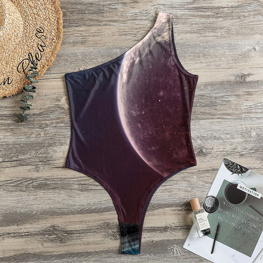 Cosmic Space Print One Shoulder Bodysuit