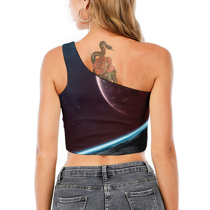 Cosmic Space Print One Shoulder Crop Top