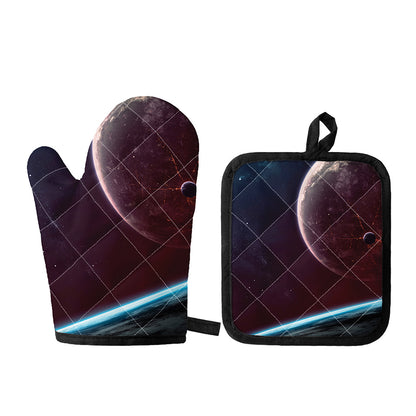 Cosmic Space Print Oven Mitt And Pot Holder Set